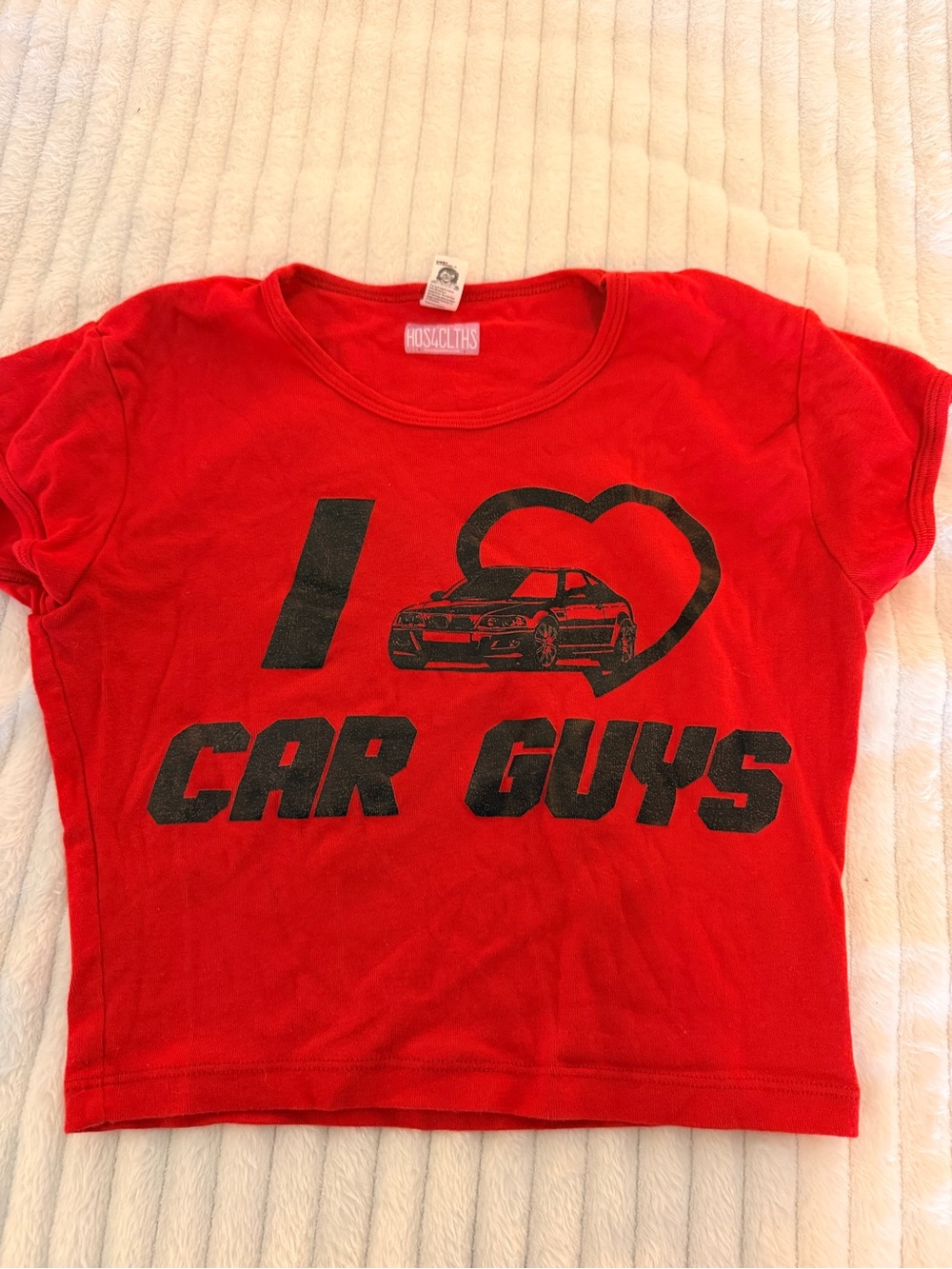 Red 'I Love Car Guys' Crop Tee - Women's